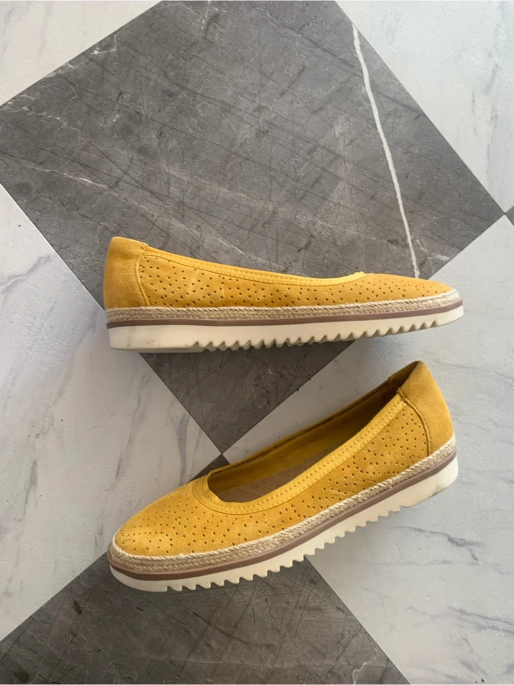 Clarks Mustard Suede Perforated Ballet Flats